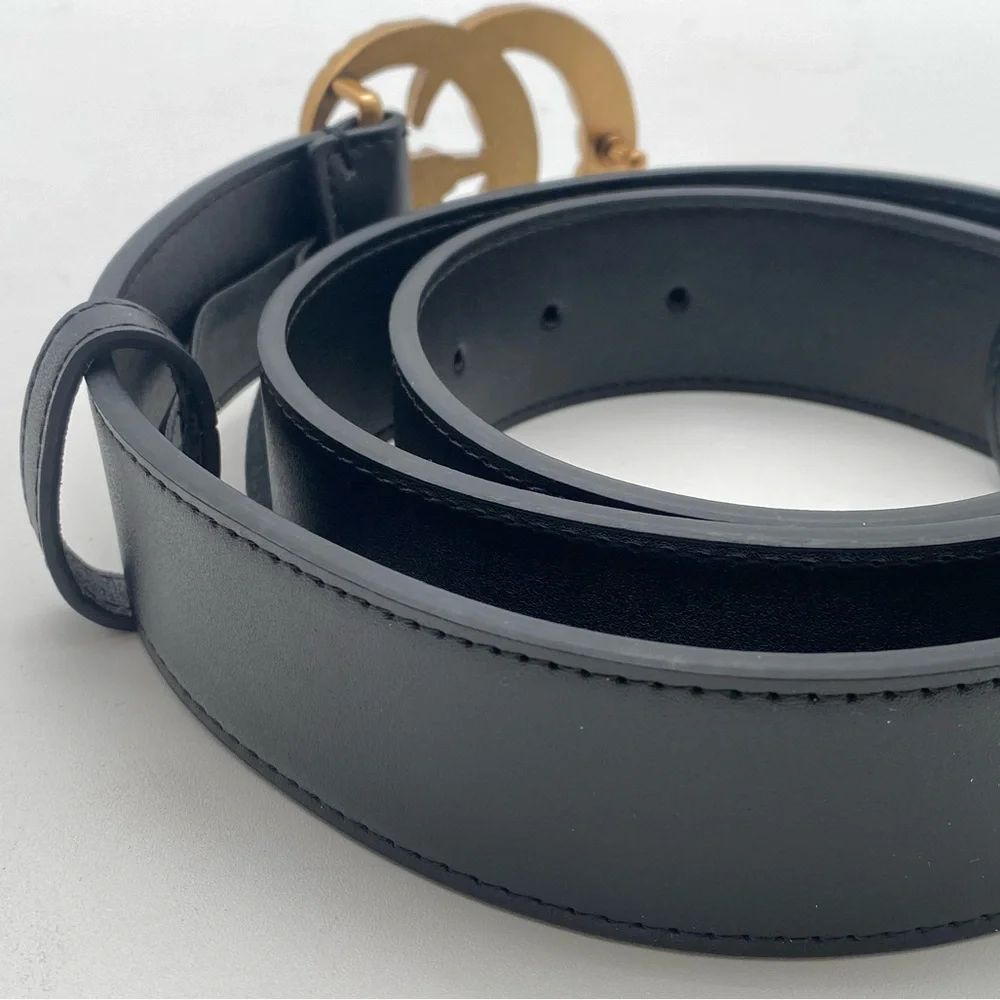 Gucci Black Leather Rhinestone Crystal GG Marmont Buckle Belt 110 XL W/ Box - Picture 9 of 14